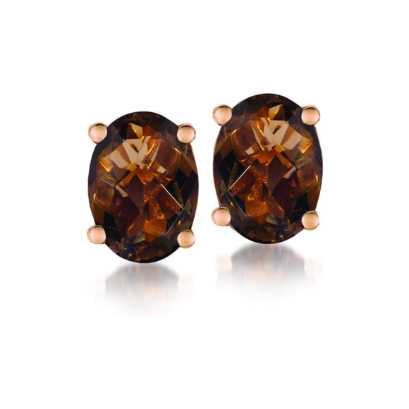 14k Levian Chocolate Quartz Solitaire Earrings - Picture 2 of 7